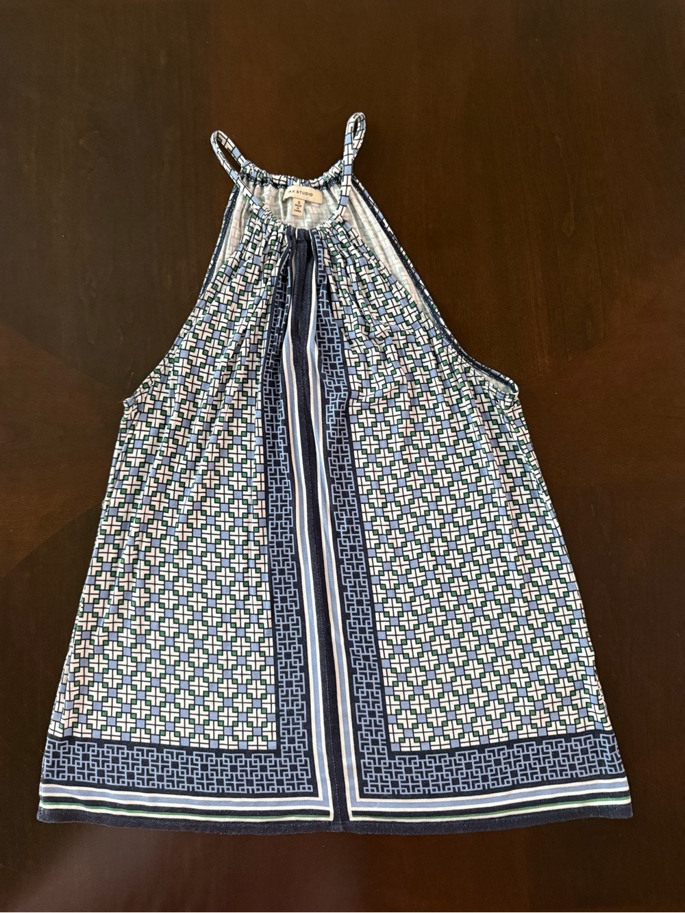 Max Studio Navy Geometric Halter Tank Top